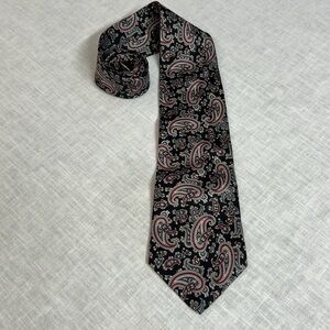 🌞 Bert Pulitzer 100% silk gorgeous black & red paisley Tie vintage One Size